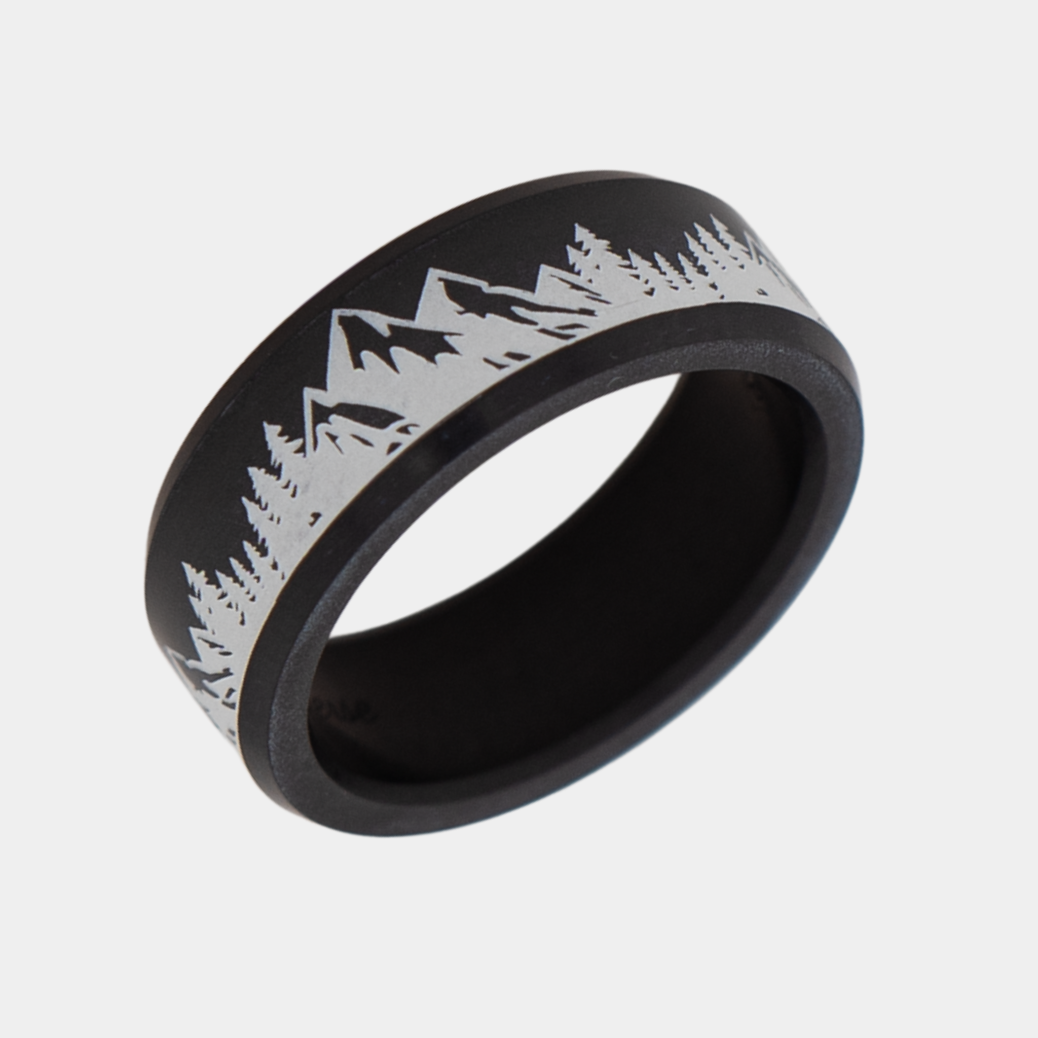 ARES 8mm - Size 10 - Polish Finish - Mountain Range Engraving With White Cerakote - SHIPS WITHIN 2 BUSINESS DAYS