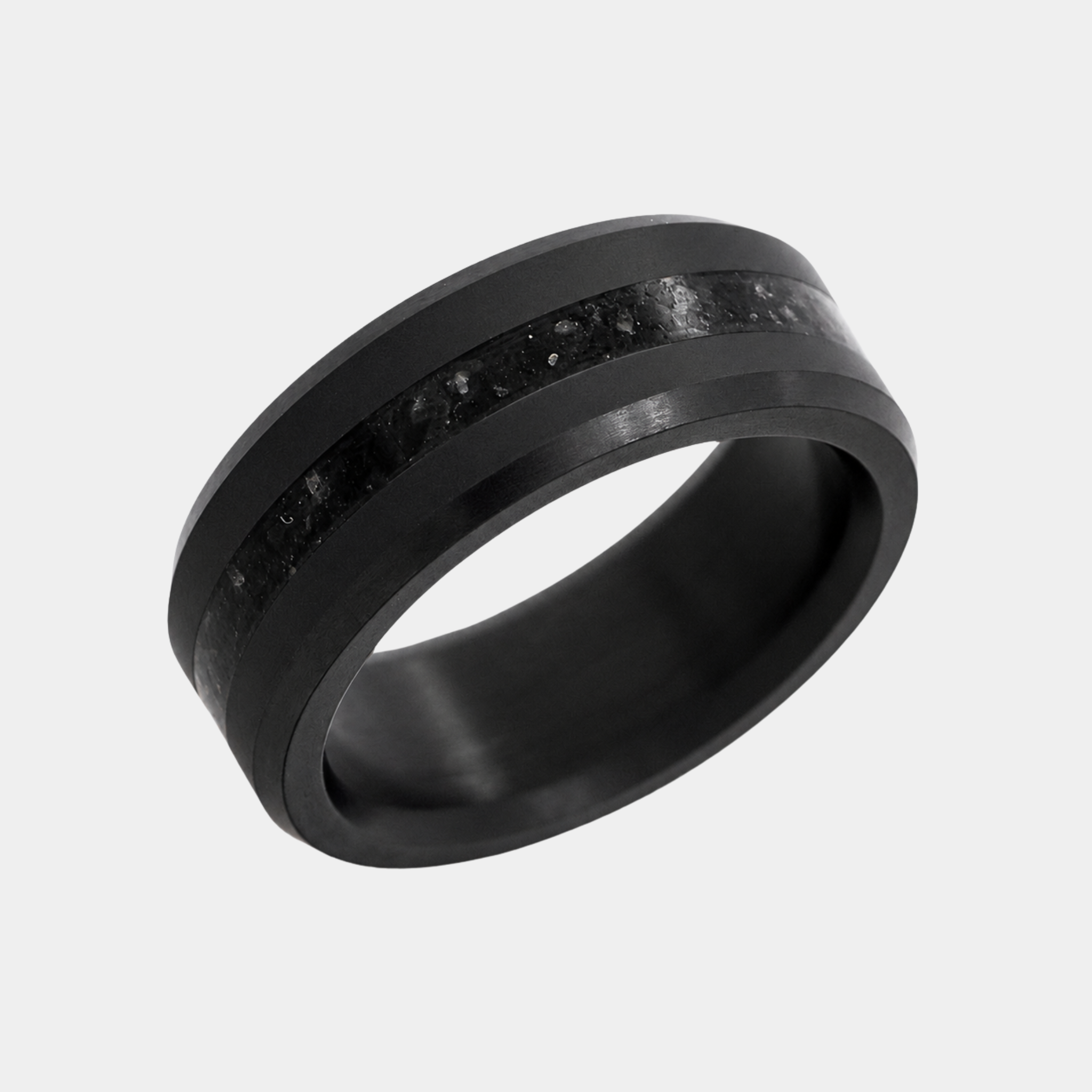 ARES obsidian inlay wedding band in solid black diamond, 8mm