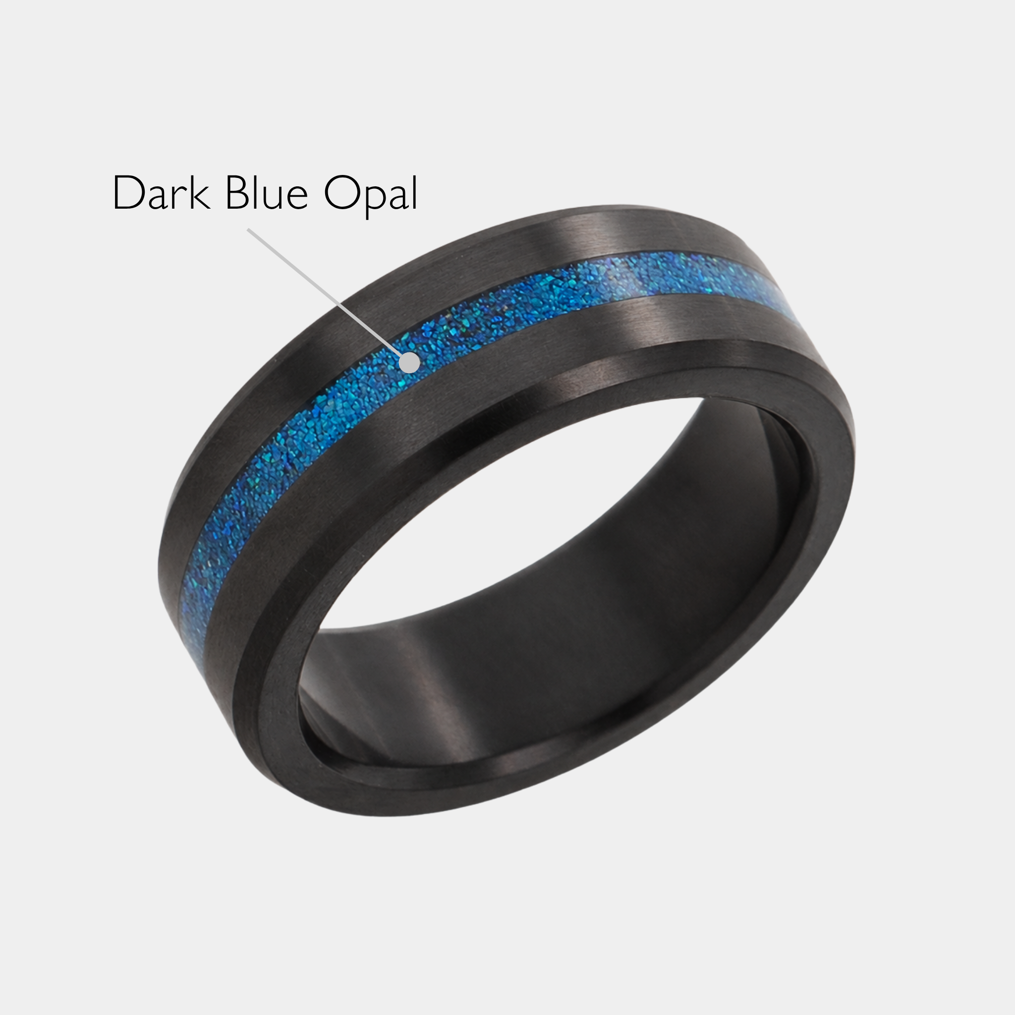 ARES 8mm solid black diamond ring with dark blue opal inlay