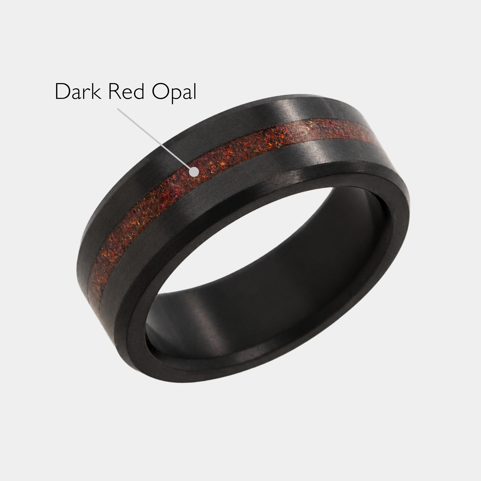 ARES 8mm solid black diamond ring with dark red opal inlay