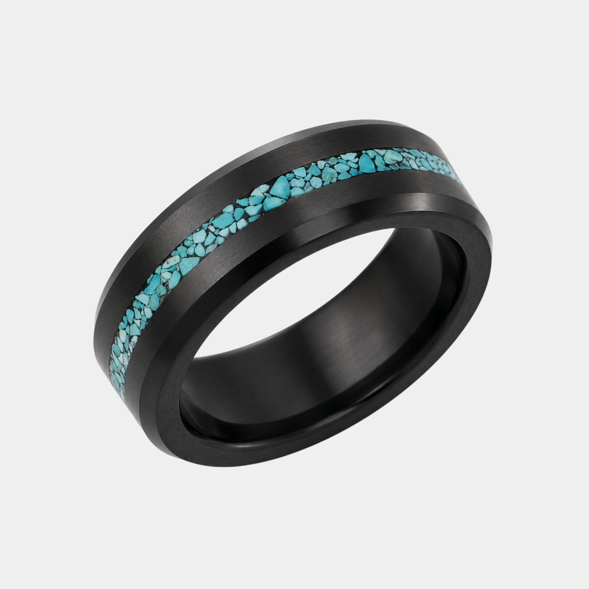 ARES turquoise inlay wedding band in solid black diamond, 8mm