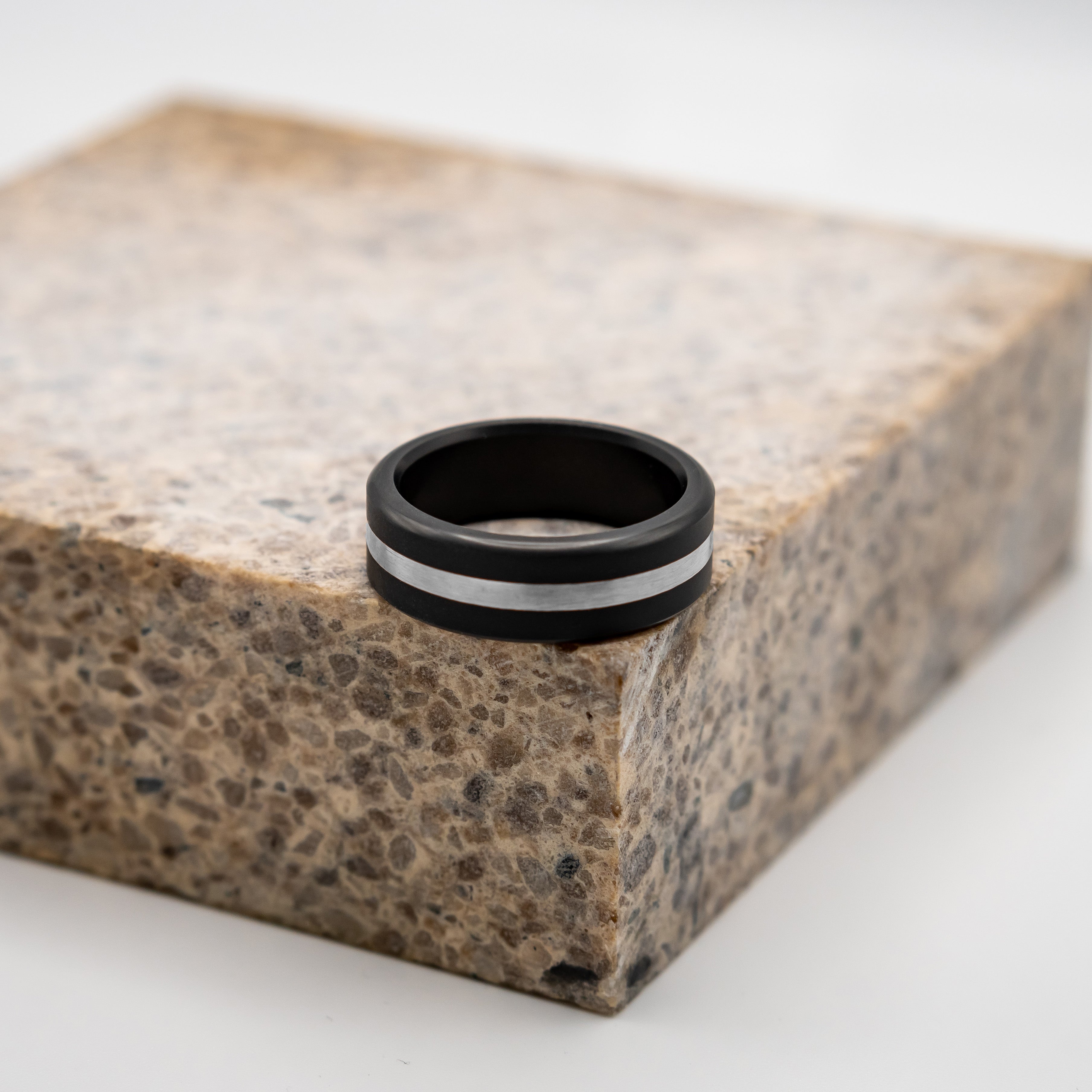 Black Diamond - Men’s Ring 8mm - Silver Inlay - ARES - Elysium Black Diamond