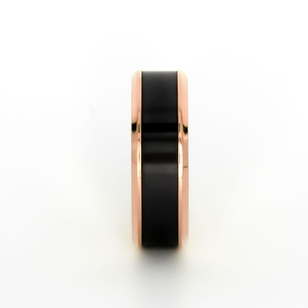 IMPERIUM ARES - 8mm - Size 8 - Matte Finish 14K Rose Gold w/ Black Diamond Inlay - SHIPS WITHIN 2 BUSINESS DAYS