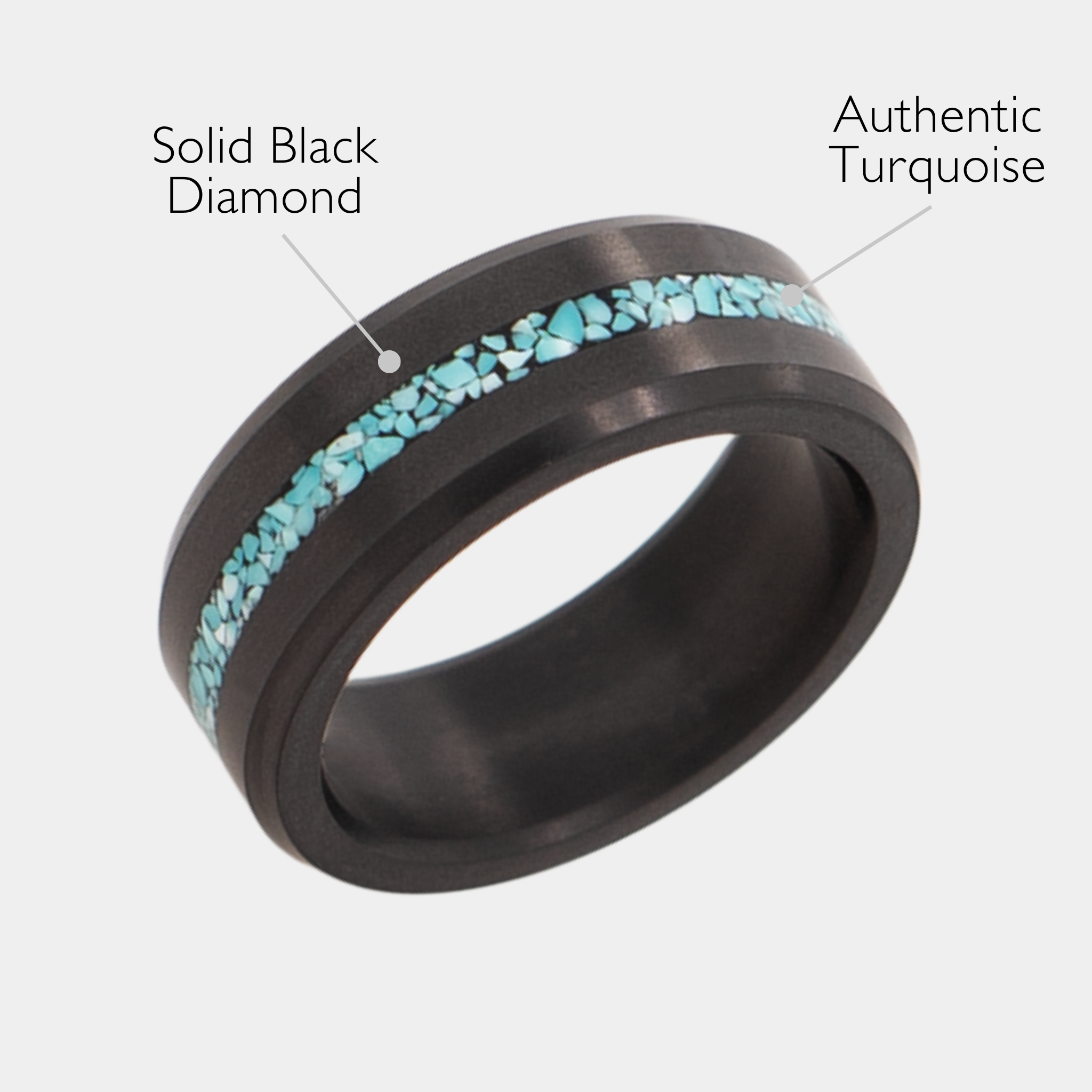 Black Diamond - Men’s Ring 8mm - Authentic Turquoise Stone Inlay - ARES - Elysium Black Diamond