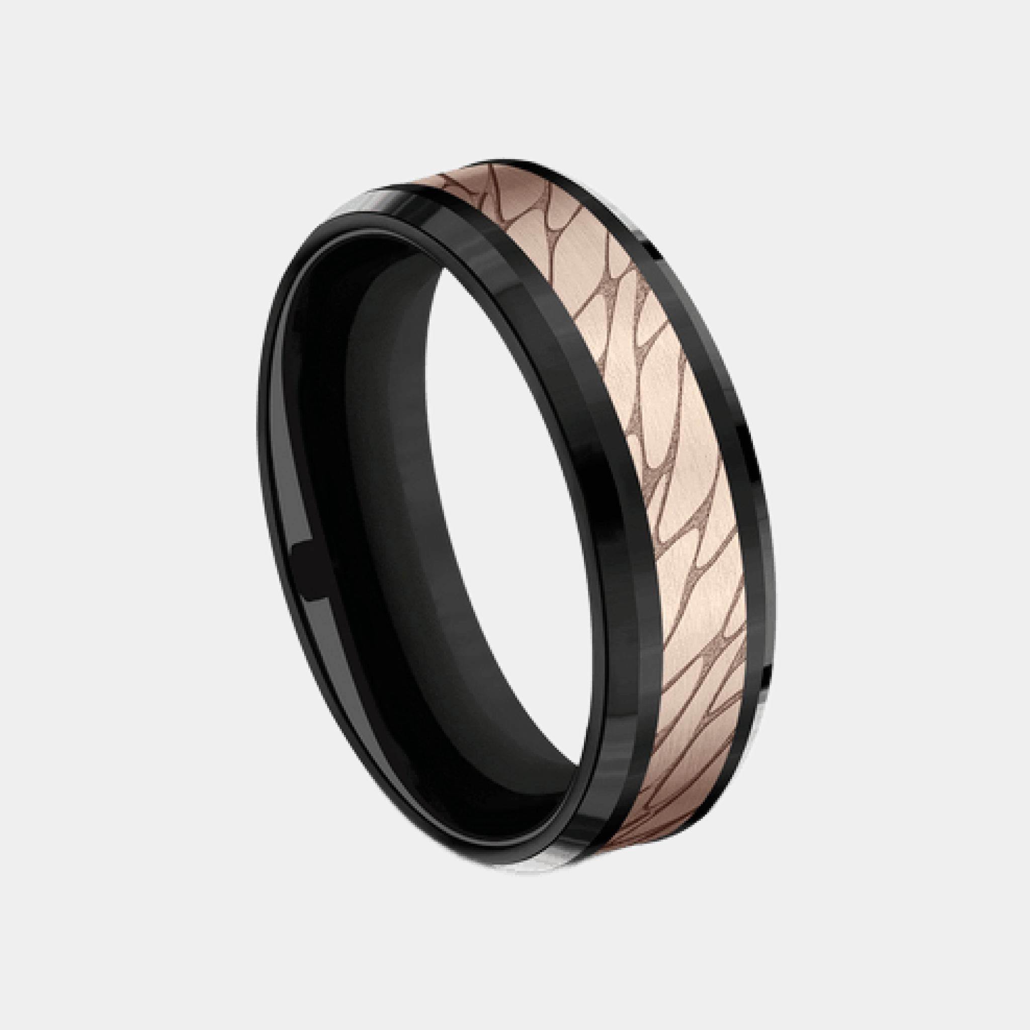 Men's Wedding Band | The Dino | Black Titanium with 14K Rose Gold | Elysium