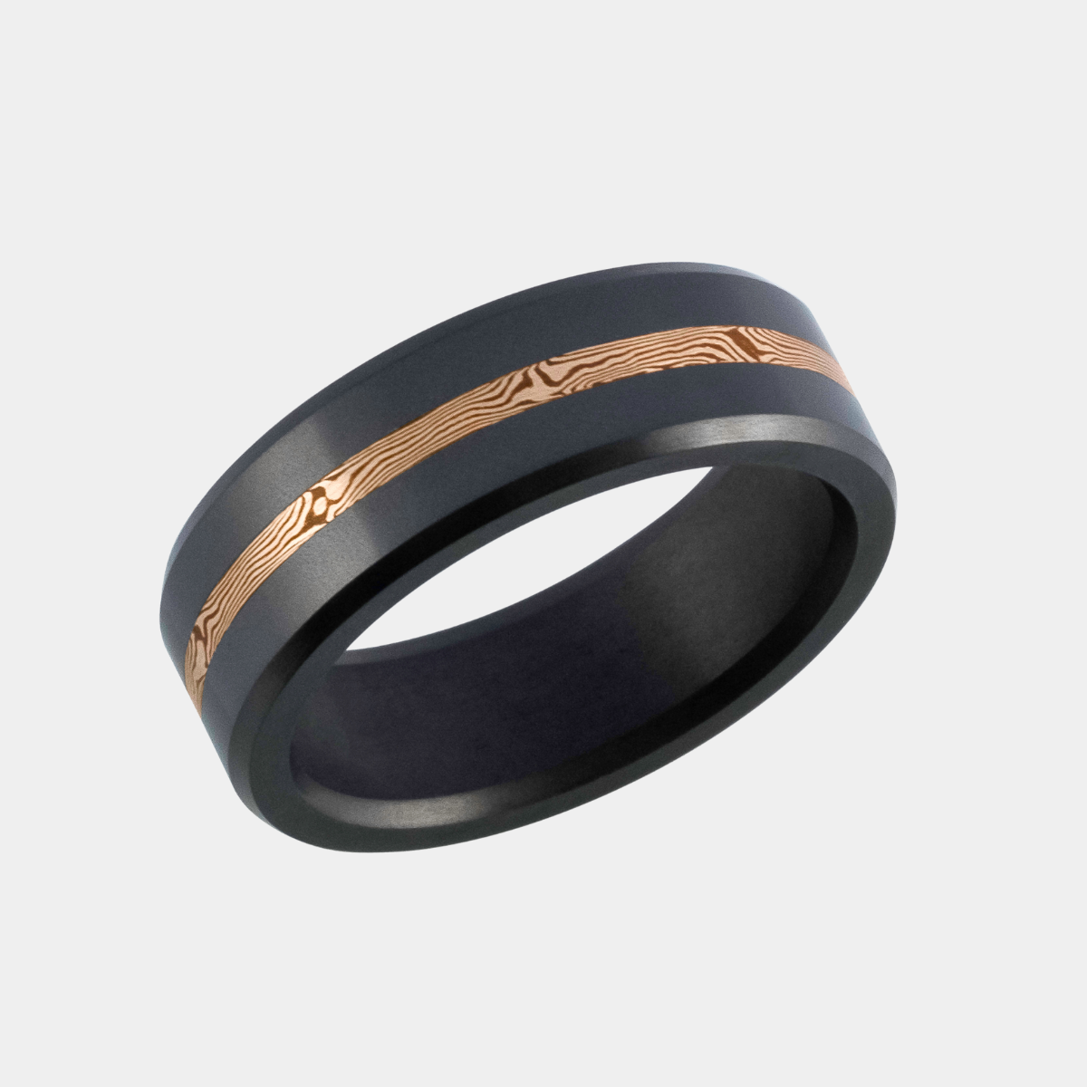 KRATOS - 8mm - Size 9.5 - Matte Finish - 14k Rose Gold Mokume Inlay - SHIPS WITHIN 2 BUSINESS DAYS