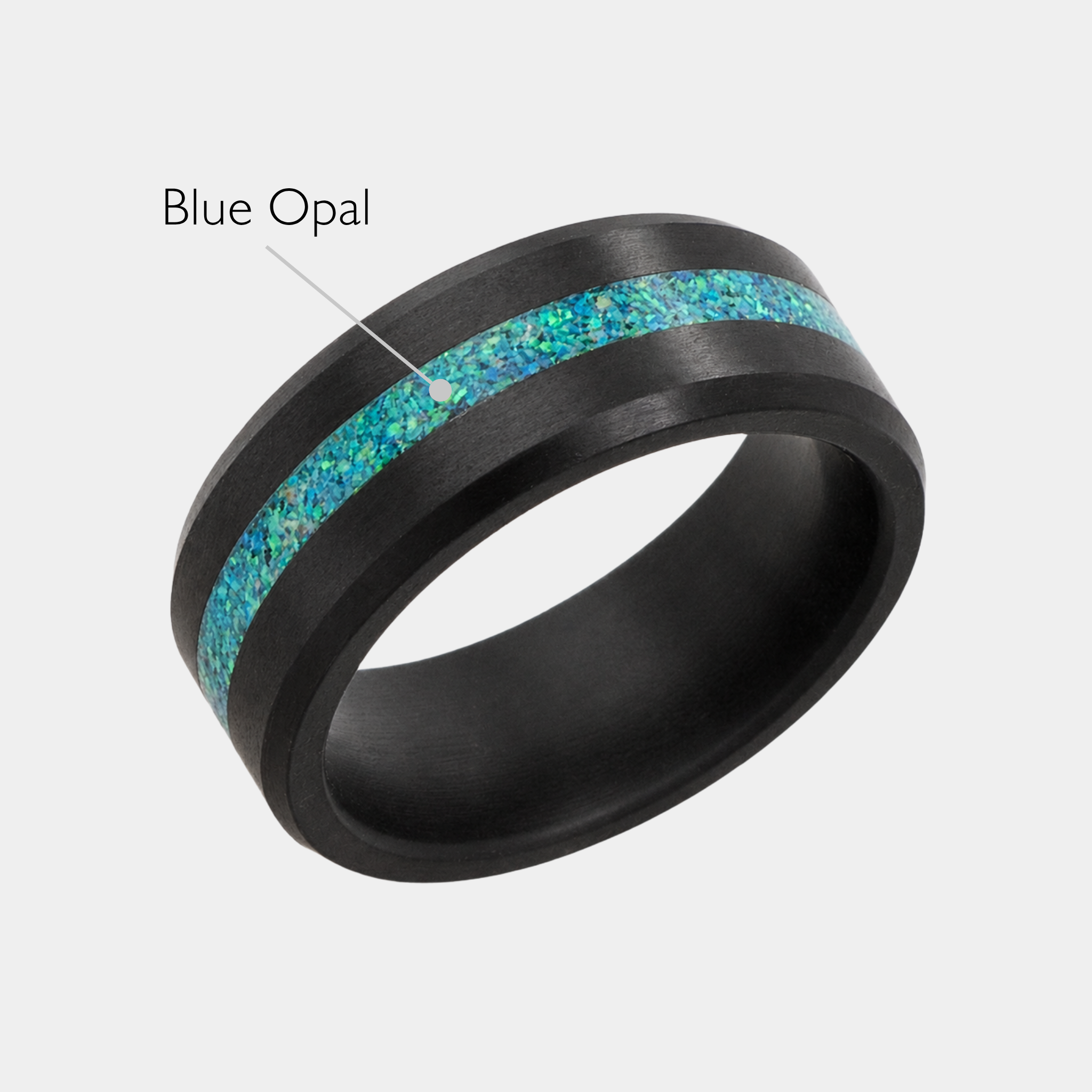 ARES 8mm solid black diamond ring with blue opal inlay
