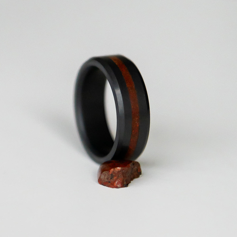 Black Diamond - Men’s Ring 8mm - Dinosaur Bone Inlay - ARES - Elysium Black Diamond